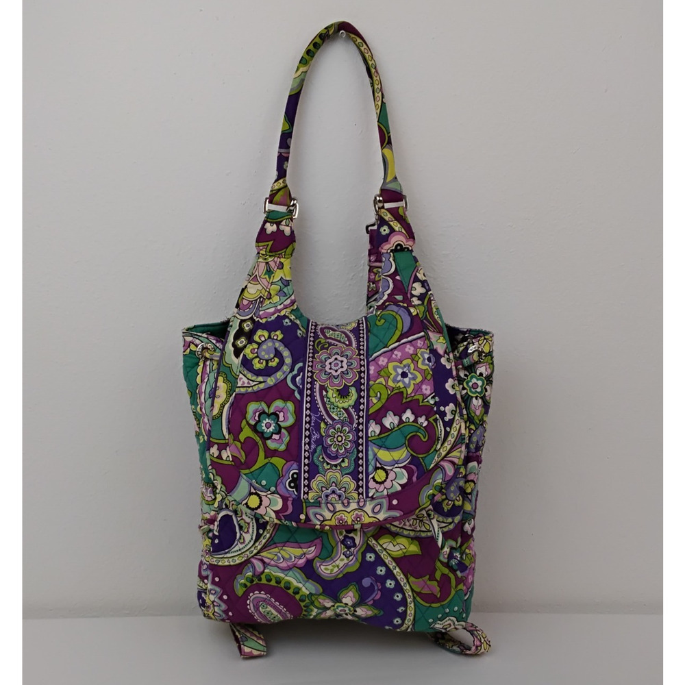 Vera Bradley Quilted Backpack Heather Purple Paisley Print Top Handle #J5585 - Picture 3 of 15